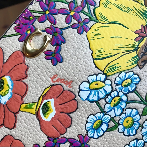 🌸 Coach Small Wristlet With Floral Print Polished pebble leather - Picture 7 of 12